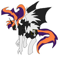 Size: 451x414 | Tagged: safe, artist:florarena-kitasatina/dragonborne fox, oc, oc only, oc:dark reflections, alicorn, chimera, pony, colored, flat colors, ms paint, old design, simple background, solo