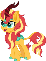 Size: 1500x1978 | Tagged: safe, artist:cloudy glow, sunset shimmer, kirin, g4, cloudyglow is trying to murder us, cute, female, kirin sunset, kirin-ified, movie accurate, open mouth, shimmerbetes, simple background, solo, species swap, transparent background