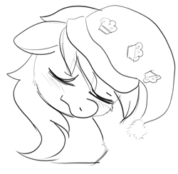Size: 924x902 | Tagged: safe, artist:buttercupsaiyan, derpy hooves, g4, /mlp/, cute, doodle, eyes closed, female, mare, mlpg, monochrome, nestling, nightcap, simple background, sleeping, solo, white background