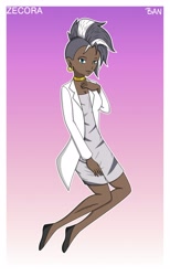 Size: 1920x3120 | Tagged: safe, artist:banquo0, zecora, human, art pack:my little persona, g4, clothes, dark skin, dress, female, humanized, lab coat, shoes, solo