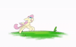 Size: 600x374 | Tagged: safe, artist:antimationyt, artist:bluestarsburst, fluttershy, rainbow dash, pegasus, pony, g4, animated, atg 2020, blushing, chest fluff, female, flying, kissing, lesbian, mare, newbie artist training grounds, no sound, open mouth, prancing, running, ship:flutterdash, shipping, smiling, spread wings, surprise kiss, webm, wings