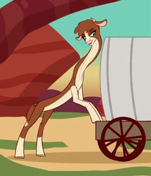 Size: 1099x1280 | Tagged: safe, artist:astr0zone, arizona (tfh), cow, them's fightin' herds, bipedal, bipedal leaning, cart, community related, female, impossibly long body, impossibly long legs, impossibly long neck, leaning, lidded eyes, long legs, long neck, looking down, necc, open mouth, smiling, smug, solo, stretched, stretchy, tall, wagon
