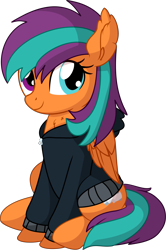 Size: 5303x7968 | Tagged: safe, artist:cyanlightning, oc, oc only, oc:daisy flyer, pegasus, pony, .svg available, absurd resolution, clothes, female, folded wings, heterochromia, hoodie, looking at you, mare, simple background, solo, transparent background, vector, wings