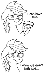 Size: 1200x2000 | Tagged: safe, artist:pizzamovies, oc, oc only, oc:pizzamovies, pony, dialogue, food, looking at you, meat, pepperoni, pepperoni pizza, pizza, smiling, solo