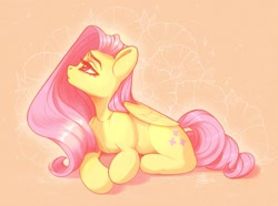 Size: 2048x1522 | Tagged: safe, artist:amishy, fluttershy, pegasus, pony, g4, cute, female, flower, folded wings, looking away, looking up, lying down, mare, profile, prone, shyabetes, solo, wings