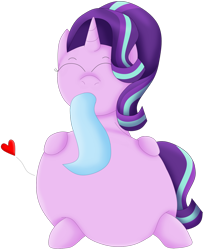 Size: 1280x1566 | Tagged: safe, artist:girlsvoreboys, starlight glimmer, trixie, pony, unicorn, g4, belly, big belly, endosoma, female, floating heart, heart, lesbian, loved, ship:startrix, shipping, soft vore, tail, tail sticking out, trixie prey, vore, vorelight glimmer, willing vore