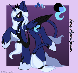 Size: 1280x1201 | Tagged: safe, artist:jackie-sheepwitch, princess luna, trixie, oc, alicorn, pony, unicorn, g4, alicorn oc, crack shipping, ear fluff, female, hoof shoes, horn, leonine tail, magical lesbian spawn, mare, offspring, parent:princess luna, parent:trixie, parents:luxie, raised hoof, shipping, wings