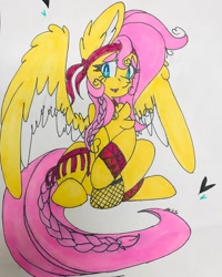 Size: 1080x1350 | Tagged: safe, artist:jackie-sheepwitch, oc, oc only, pegasus, pony, braided tail, lined paper, pegasus oc, solo, traditional art, wings