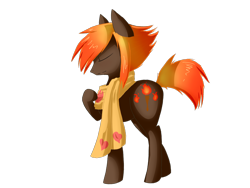 Size: 1600x1200 | Tagged: safe, artist:tomat-in-cup, oc, oc only, earth pony, pony, clothes, earth pony oc, eyes closed, raised hoof, scarf, simple background, solo, transparent background