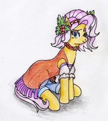 Size: 1585x1769 | Tagged: safe, artist:40kponyguy, derpibooru exclusive, vignette valencia, pony, equestria girls, g4, clothes, equestria girls ponified, female, headband, holly, looking at you, ponified, simple background, solo, traditional art