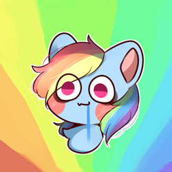 Size: 1000x1000 | Tagged: safe, artist:bearsea-空空, part of a set, rainbow dash, pegasus, pony, g4, abstract background, blush sticker, blushing, bust, chibi, drool, eye clipping through hair, female, mare, smiling, solo, waving, wide eyes