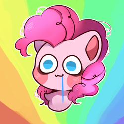 Size: 1000x1000 | Tagged: safe, artist:bearsea-空空, part of a set, pinkie pie, earth pony, pony, g4, abstract background, bust, chibi, drool, female, mare, messy mane, solo, waving, wide eyes