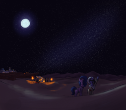 Size: 2000x1750 | Tagged: safe, artist:t72b, derpibooru exclusive, amira, earth pony, pony, saddle arabian, g4, city, clothes, desert, mare in the moon, moon, night, night sky, scenery, scenery porn, sky, starry night, stars, tent, torch, turban
