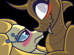 Size: 2680x1992 | Tagged: safe, artist:smirk, oc, oc only, oc:goldie, oc:thorn, original species, plant pony, black background, blushing, couple, cute, duo, plant, simple background, tongue out