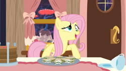 Size: 1920x1080 | Tagged: safe, screencap, fluttershy, pegasus, pony, discordant harmony, g4, cute, derp, female, food, mare, open mouth, sandwich, shyabetes, silly, silly pony, smiling, solo