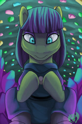 Size: 2400x3600 | Tagged: safe, artist:kenisu-of-dragons, maud pie, earth pony, pony, g4, cave, female, gem, high res, looking at something, mare, solo, stone