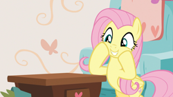 Size: 1920x1080 | Tagged: safe, screencap, fluttershy, pegasus, pony, discordant harmony, g4, my little pony: friendship is magic, bipedal, cute, excited, female, hooves on cheeks, mare, shyabetes, smiling, solo