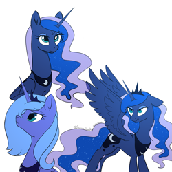Size: 2049x2049 | Tagged: safe, artist:wolfythewolf555, princess luna, alicorn, pony, g4, crown, digital art, duality, female, high res, jewelry, mare, regalia, s1 luna, simple background, solo, spread wings, wings