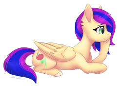 Size: 2067x1453 | Tagged: safe, artist:doekitty, oc, oc only, oc:speedy blossom, pegasus, pony, female, mare, prone, simple background, solo, transparent background