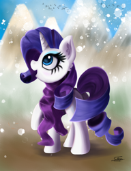 Size: 1380x1800 | Tagged: safe, artist:sadtrooper, rarity, pony, unicorn, g4, atg 2020, clothes, female, newbie artist training grounds, painting, scarf, solo, winter