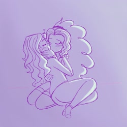 Size: 2250x2250 | Tagged: safe, artist:suchosophie, adagio dazzle, sunset shimmer, human, equestria girls, g4, blushing, female, floating heart, heart, high res, holding head, kiss on the lips, kissing, kneeling, lesbian, romantic, rough sketch, she-ra and the princesses of power, ship:sunsagio, shipping, simple background, sitting