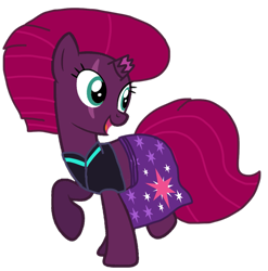 Size: 1067x1080 | Tagged: safe, artist:徐詩珮, fizzlepop berrytwist, tempest shadow, pony, unicorn, series:sprglitemplight diary, series:sprglitemplight life jacket days, series:springshadowdrops diary, series:springshadowdrops life jacket days, g4, alternate universe, base used, broken horn, clothes, cute, cutie mark, cutie mark on clothes, dress, eye scar, eyelashes, female, horn, mare, open mouth, raised hoof, scar, simple background, smiling, solo, transparent background