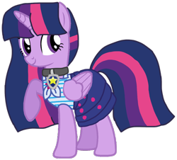 Size: 1114x1005 | Tagged: safe, artist:徐詩珮, twilight sparkle, alicorn, pony, series:sprglitemplight diary, series:sprglitemplight life jacket days, series:springshadowdrops diary, series:springshadowdrops life jacket days, g4, alternate universe, base used, chase (paw patrol), clothes, collar, cute, dress, equestria girls outfit, eyelashes, female, mare, paw patrol, raised hoof, simple background, smiling, solo, transparent background, twilight sparkle (alicorn)