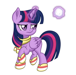Size: 1820x1788 | Tagged: safe, artist:mirrorcrescent, twilight sparkle, alicorn, pony, g4, clothes, female, folded wings, frown, glowing horn, horn, magic, mare, raised hoof, scarf, simple background, snow, snowball, solo, telekinesis, transparent background, twilight sparkle (alicorn), twilight sparkle is not amused, unamused, wings