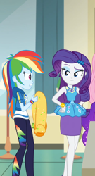 Size: 486x899 | Tagged: safe, screencap, rainbow dash, rarity, equestria girls, equestria girls specials, g4, my little pony equestria girls: better together, my little pony equestria girls: holidays unwrapped, o come all ye squashful, female, out of context, raised eyebrow, rarity peplum dress