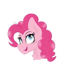 Size: 1080x1264 | Tagged: safe, alternate version, artist:x_moondancer, pinkie pie, earth pony, pony, g4, bust, cute, diapinkes, eyelashes, female, open mouth, simple background, smiling, solo, white background