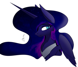Size: 4059x3508 | Tagged: safe, artist:therealf1rebird, nightmare moon, alicorn, pony, g4, armor, blushing, cute, ethereal mane, female, mare, peytral, simple background, slit pupils, white background