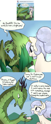 Size: 1280x3068 | Tagged: safe, artist:professor-ponyarity, oc, oc:opalescent pearl, oc:rye, crystal pony, dragon, pony, tumblr:ask rye dimar dragon, female, mare