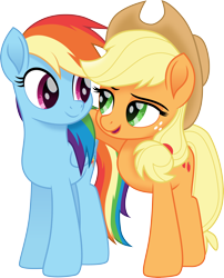 Size: 3000x3721 | Tagged: safe, artist:cloudy glow, applejack, rainbow dash, earth pony, pegasus, pony, g4, my little pony: the movie, .ai available, cowboy hat, cutie mark, duo, duo female, female, freckles, hat, high res, open mouth, simple background, smiling, transparent background, vector