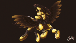 Size: 1920x1080 | Tagged: safe, artist:chebypattern, oc, oc only, oc:chebypattern, alicorn, pony, alicorn oc, armor, armored pony, cape, clothes, horn, male, solo, spread wings, wings