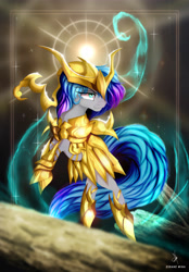 Size: 3226x4635 | Tagged: safe, artist:zidanemina, oc, oc only, pony, anime, armor, crossover, high res, saint seiya, scorpio, solo