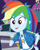 Size: 741x918 | Tagged: safe, screencap, rainbow dash, dashing through the mall, equestria girls, equestria girls specials, g4, my little pony equestria girls: better together, my little pony equestria girls: holidays unwrapped, canterlot mall, clothes, cloud, cropped, cute, dashabetes, female, geode of super speed, hand on hip, hoodie, jacket, jewelry, looking down, magical geodes, multicolored hair, necklace, pants, pockets, pointing, rainbow, rainbow hair, shirt, short sleeves, smiling, store, t-shirt, talking, thunderbolt, wristband