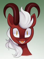 Size: 2048x2732 | Tagged: safe, artist:norithecat, oc, oc only, oc:bakki, demon, oni, pony, crazy face, faic, high res, horns, male, solo, stallion