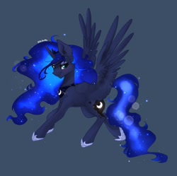 Size: 1894x1885 | Tagged: safe, artist:siripim111, princess luna, alicorn, pony, g4, blue background, cute, ear fluff, female, leg fluff, lunabetes, mare, simple background, solo