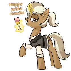 Size: 1279x1279 | Tagged: safe, artist:moonatik, oc, oc only, oc:pinot gris, pony, unicorn, clothes, commission, glass, male, ponytail, pride month, shirt, simple background, solo, stallion, transparent background, vest, wine glass