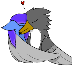 Size: 1186x1089 | Tagged: safe, artist:skylarpalette, oc, oc only, oc:blitz streak, oc:skylar night, bat pony, griffon, pony, bat pony oc, bat wings, duo, full color, griffon oc, heart, holding, hug, interspecies, love, nuzzling, shipping, simple background, transparent background, wings