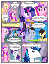 Size: 612x792 | Tagged: safe, artist:newbiespud, edit, edited screencap, screencap, fluttershy, lucky clover, princess cadance, rarity, shining armor, twilight sparkle, wild fire, pegasus, pony, unicorn, comic:friendship is dragons, a canterlot wedding, g4, games ponies play, comic, dialogue, facehoof, female, jewelry, male, mare, screencap comic, smiling, stallion, table, tiara, unicorn twilight