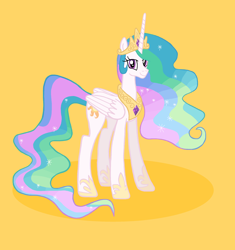 Size: 2672x2848 | Tagged: safe, artist:cybertronianbrony, princess celestia, alicorn, pony, g4, cute, cutelestia, female, high res, looking at you, mare, simple background, smiling, yellow background