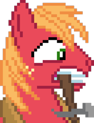 Size: 528x688 | Tagged: safe, artist:nopony, big macintosh, earth pony, pony, g4, hard to say anything, atg 2020, bust, hammer, male, mouth hold, newbie artist training grounds, pixel art, portrait, simple background, solo, stallion, transparent background