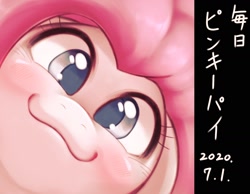 Size: 1976x1536 | Tagged: safe, artist:kurogewapony, pinkie pie, earth pony, pony, daily pinkie pie, g4, :3, close-up, cute, diapinkes, female, japanese, kanji, katakana, looking at you, mare, smiling, solo, translation request