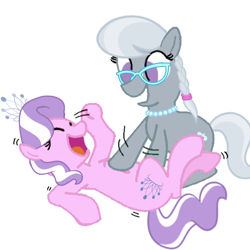 Size: 512x512 | Tagged: safe, artist:princessdestiny200i, artist:thedrksiren, diamond tiara, silver spoon, earth pony, pony, g4, base used, cute, diamondbetes, female, filly, glasses, grin, jewelry, necklace, on back, open mouth, raised hoof, raised leg, silverbetes, sitting, smiling, tiara, tickle torture, tickling