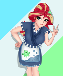 Size: 1701x2079 | Tagged: safe, artist:anonix123, sunset shimmer, human, eqg summertime shorts, g4, good vibes, clothes, female, humanized, solo, sunset sushi