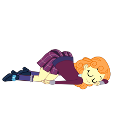Size: 2952x2952 | Tagged: safe, artist:gmaplay, orange sherbette, equestria girls, g4, ass, ass up, background human, butt, clothes, crystal prep academy uniform, eyes closed, female, high res, orange sherbutte, plaid skirt, pleated skirt, school uniform, simple background, skirt, sleeping, slumped, smiling, solo, transparent background