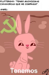 Size: 502x754 | Tagged: safe, artist:cafakero, angel bunny, g4, bugs bunny, communism, implied fluttershy, male, meme, spanish, translated in the comments