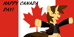 Size: 5000x2500 | Tagged: safe, artist:ejlightning007arts, oc, oc only, oc:ej, pony, arms in the air, canada, canada day, canadian flag, celebration, clothes, eyes closed, open mouth, solo