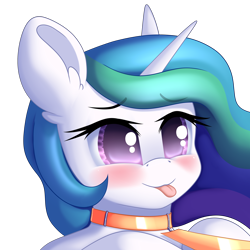 Size: 3000x3000 | Tagged: safe, artist:xcinnamon-twistx, princess celestia, alicorn, pony, g4, :3, :p, blushing, breasts, collar, cute, cutelestia, female, femsub, fetish, flowing mane, high res, leash, leather collar, patreon, patreon link, pet play, princess, simple background, sublestia, submission, submissive, tongue out, transparent background, wide eyes
